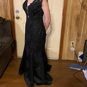 Prom dress size 4 black with blue sequins